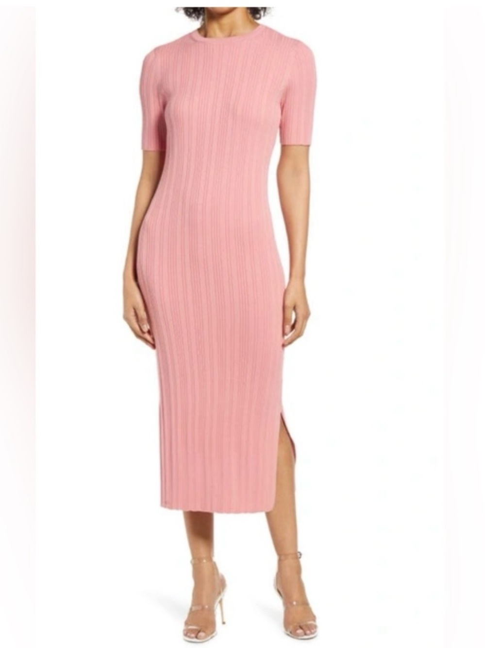 Rachel Parcell Pink Ribbed Knit Midi Dress